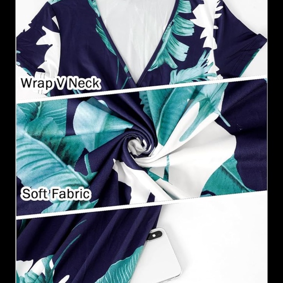 Women’s V Neck Short Sleeve Empire Pleated Waist Maxi Dress - Picture 2 of 7